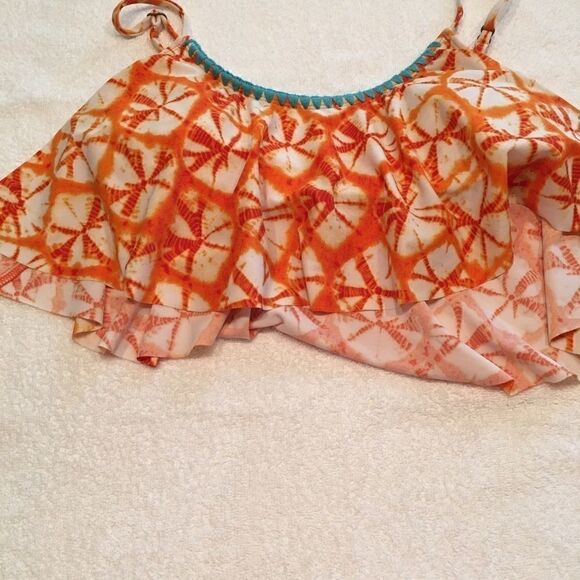 Hobie Medium ruffle bikini top Orange turquoise - Picture 2 of 8